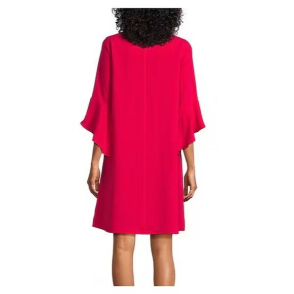 Caroline Rose Julia Matte Crepe Shift Dress Red XL 3/4 Flutter Sleeve Round Neck - Picture 2 of 9